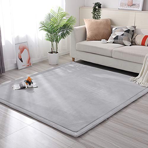Loartee Nursery Rug Coral Velvet Crawling Rugs Area Rug Play Mat(4'9"x4'9", Gray) for Toddler Children Play Yoga Exercise Pads Carpet