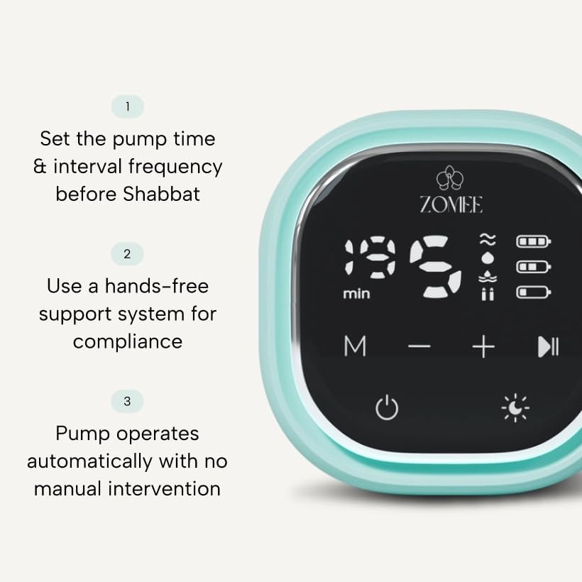 Zomee Z2 Double Electric Breast Pump - Shabbat Mode Edition - Portable, Hands Free Pumping Hospital Grade Wearable Breast Pump Including; Black Bamboo Pumping Bra (2XL)