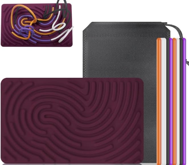 Sensory Activity Board,Double Side Silicone Calm Down Fidget Toy,Silent No Mess,Anxiety Relief Stress,ADHD & Autism,Portable with Travel Bag & 12 Strings (Purple)