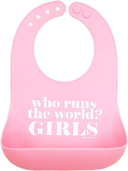 Baby Bib for Eating by Bella Tunno, Waterproof Silicone Bib with Large Food Catcher, Adjustable Fit for Babies 4-12 months & Toddlers 1-3 Years, Boys & Girls, Who Runs The World