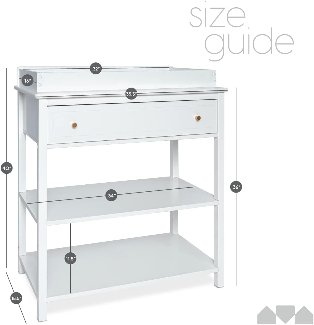 Milliard Nursery Dresser and Baby Changing Table with Storage & Removable Diaper Changing Top, White Modern Diaper Changing Station, Includes Spacious Drawer and Shelves, 18.5 x 35.5 x 40 inches