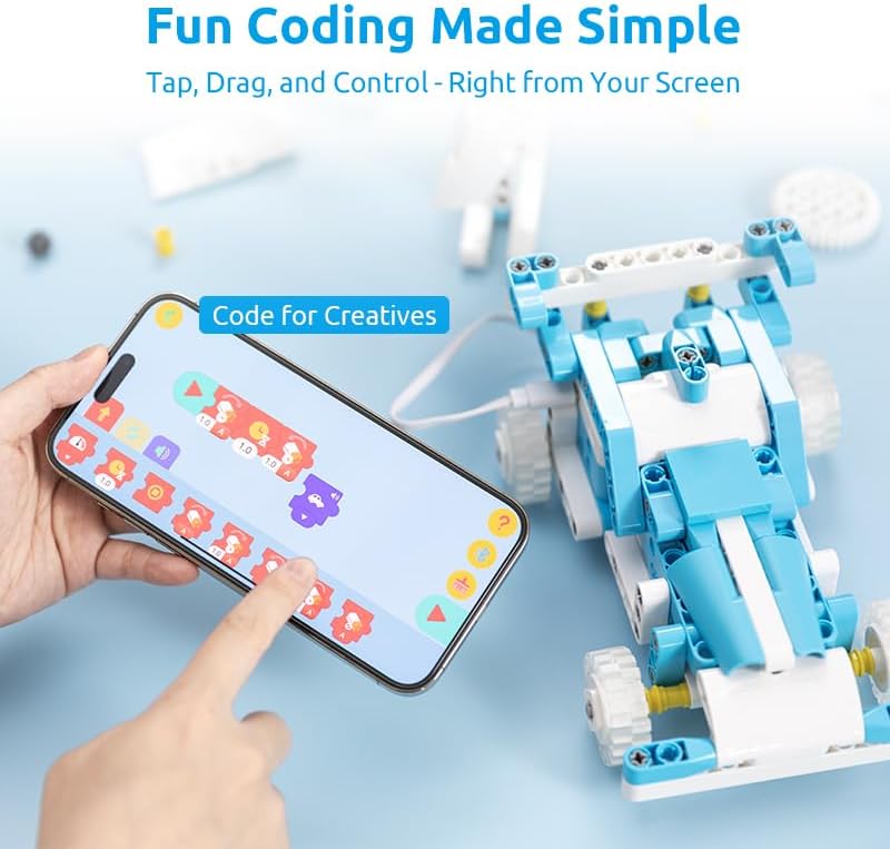 WhalesBot D1 21-in-1 STEM Coding Robot Kit for Kids (Ages 4-10), 280+ Pieces Educational Building Set with APP-Controlled & Programming, 3D APP Guidance, Ideal Toy Gift for Boys & Girls