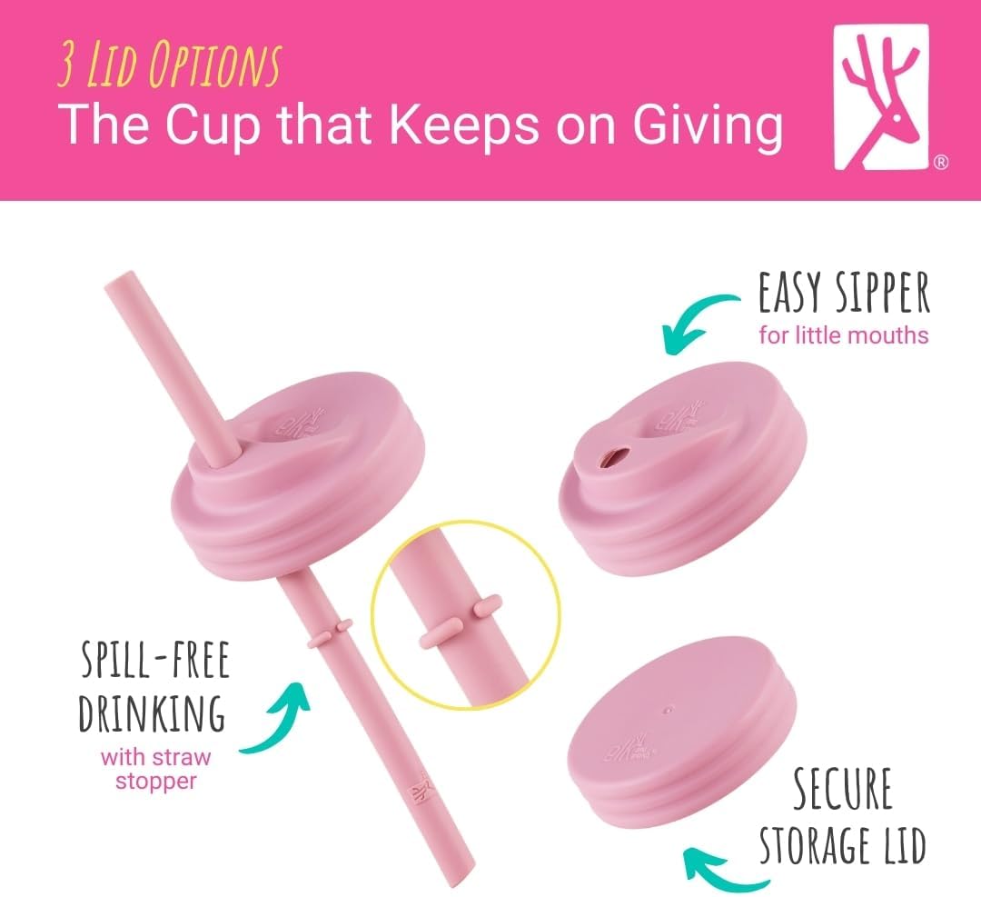 Elk and Friends Kids & Toddler Cups | The Original Glass Mason jars 8 oz with Silicone Sleeves & Silicone Straws with Stoppers | Smoothie Cups | Spill Proof Sippy Cups for Toddlers | 4 Pack