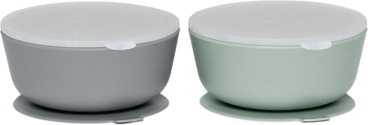 WeeSprout Suction Bowls for Baby & Toddlers (Set of 2) - 100% Silicone w/Plastic Lid - Leak Proof Feeding Supplies - Dishwasher & Microwave Safe Infant Dinnerware w/Extra Strong Base