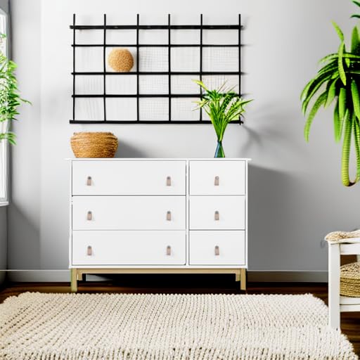 GAP babyGap Legacy 6 Drawer Dresser with Leather Pulls and Interlocking Drawers - Greenguard Gold Certified, Bianca White/Natural