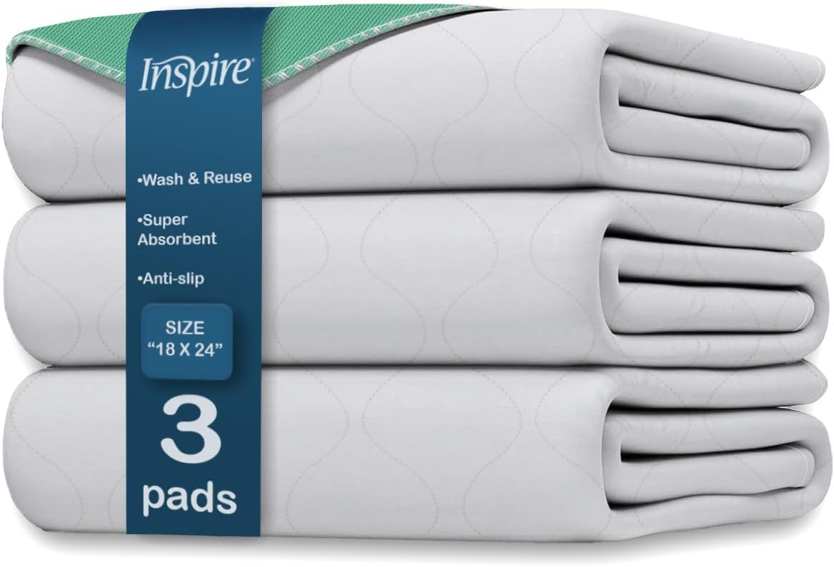 Inspire Washable Bed or Chair Pads | 3 Pack Waterproof Mattress Chucks Pad | Reusable Chux | for Adults Babies and Pets