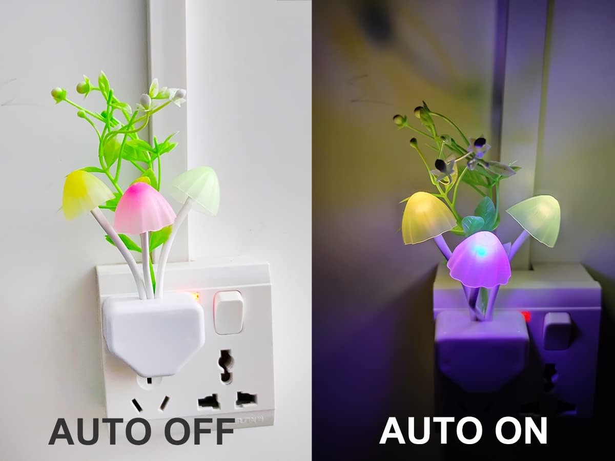 AUSAYE 4 Pack Plug in Night Light, Color Changing Mushroom Light LED Nightlights with Smart Dusk to Dawn Sensor for Kids, Adults, Bedroom, Bathroom,Hallway, Stairs, Kitchen