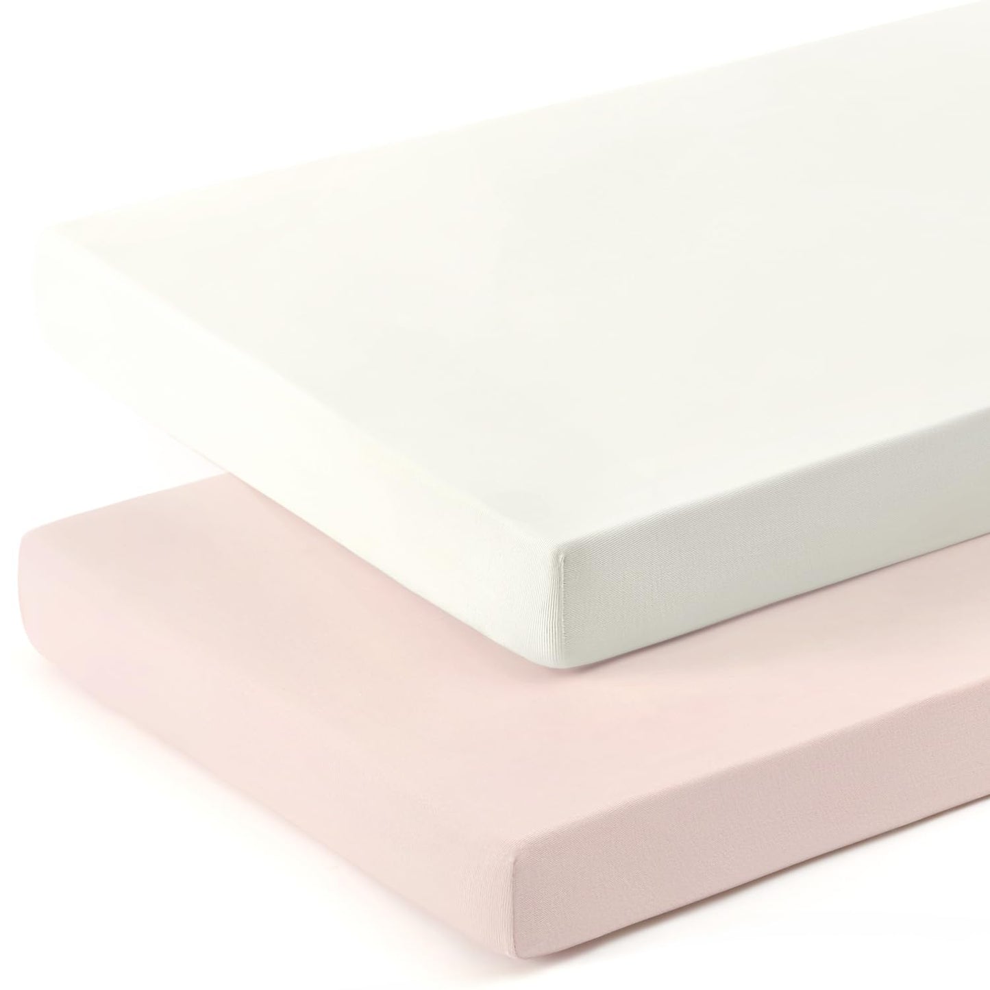 GRSSDER Mini Crib Sheets Fitted, Pack and Play Sheets 2 Pack, Ultra Soft Stretchy Pack N Play Sheets, Universal Fit for Playard Mattress, Jersey Crib Sheets for Boys and Girls, Cream/Pink