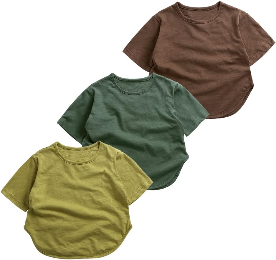 Baby Boys Girls Cotton T-Shirts 3Pack Solid Color Short Sleeve Tee Summer Crewneck Tops for Toddler Kids