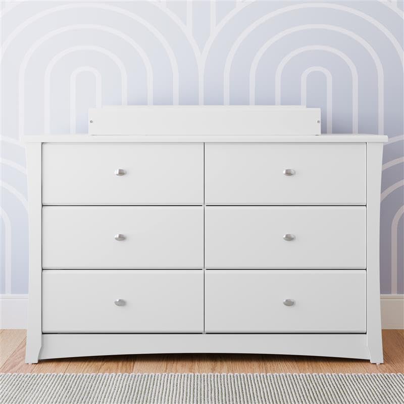 Storkcraft Crescent 6 Drawer Double Dresser (White) – GREENGUARD Gold Certified, Nursery Dresser for Kids Bedroom