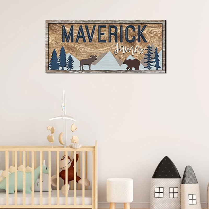 Custom Woodland Nursery Decor - Baby Name Sign for Boys, Kids Room Decor - Wooden Name Sign Gift