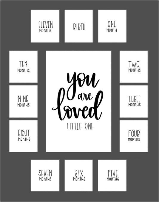 First Year Picture Mat with verse “You Are Loved Little One” Grey mat 11x14 - Mat only no Frame Included