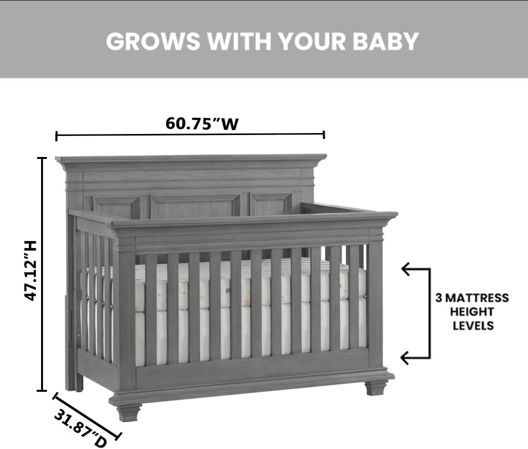 Oxford Baby Weston 4-in-1 Convertible Baby Crib, Dusk Gray, GreenGuard Gold Certified