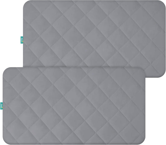 Crib Mattress Protector Waterproof Crib Sheets Fitted 2 Pack Gray Quilted Toddler Mattress Pad Cover 52" x 28" Machine Washable