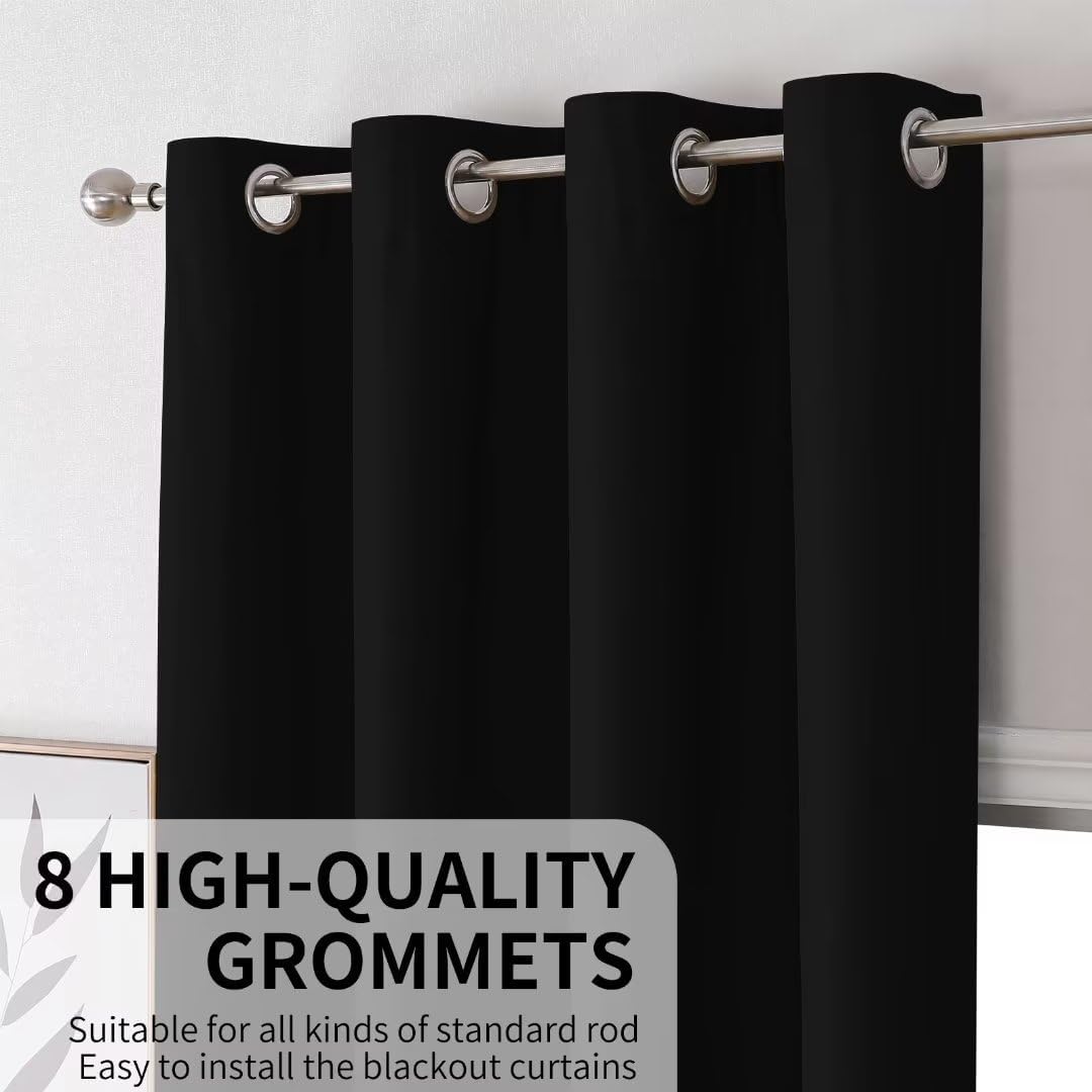 Joydeco Black Blackout Curtains 120 Inches Long, Extra Long Black Out Curtains 108 Inch Long for Living Room Bedroom, Total Room Darkening Drapes for Windows with Grommets