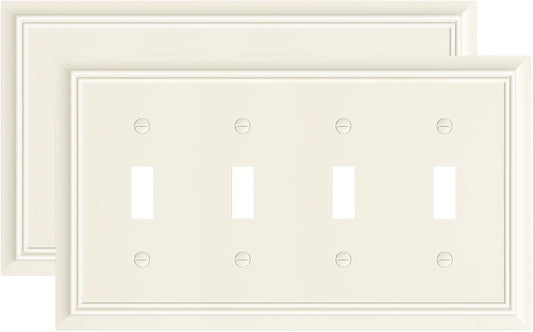 2-Pack Quad Toggle Light Switch Cover Plate, Almond Decorative Switch Plate Covers, Natural Bamboo Fiber 4 Gang Wall Plate for Toggle Light Switch and Rotary Dimmer Switch