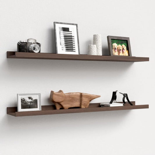 35.3 Inches Long Floating Shelves, 2 Set Farmhouse Wall Shelf for Bedroom, Nursery Book Shelf with Lip, Picture Ledge Shelf for Wall Decor Living Room Bathroom Kitchen - Walnut