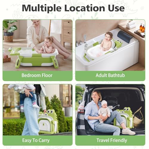 TPN Collapsible Baby Bathtub, Baby Bath Tub with Soft Cushion & Real-Time Thermometer, Baby Bathtub Infant to Toddler Tub (0-36 Months), Portable Newborn Travel Bath tub