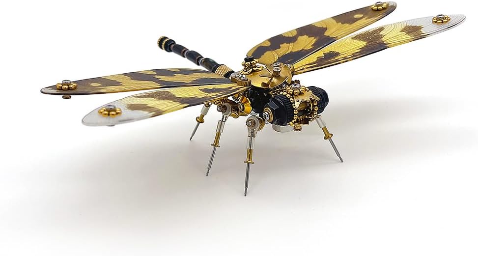 Keetopteep 3D Metal Puzzle for Adults, 200 Pieces Mechanical Dragonfly DIY Assembly Kit to Build, 3D Puzzle Handmade Craft Desk Ornament Toys (Color1)