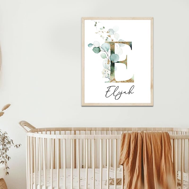 IZI POD Personalized Wooden Name Sign, Floral Monogram Nursery, Eucalyptus tree, Nursery Name Sign Boho Floral Pattern, Baby Name Sign, Wooden name signs for nursery, Wildflower Decor gift/16