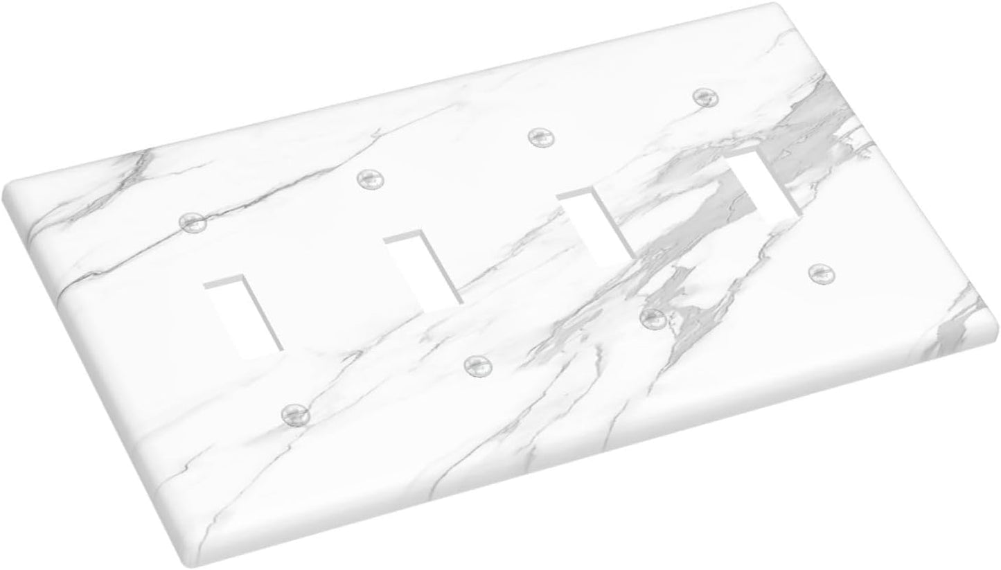 Light Switch Covers Modern White Gray Marble Quad Toggle Electrical Faceplate 4 Gang Wall Plate Decorative Switch Plates for living Room Bathroom Decor