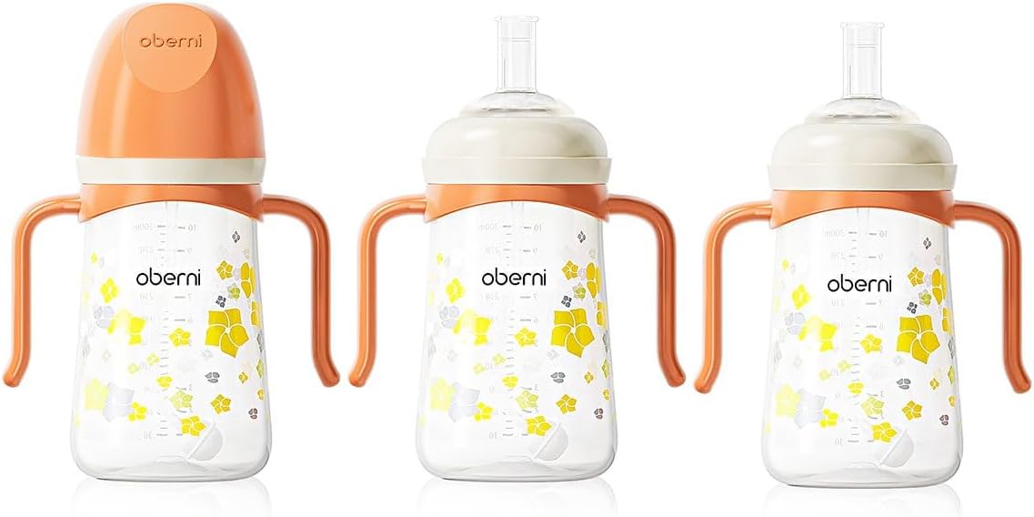 Toddler Sippy Cup 10oz, Weighted Straw Baby Drinking Water Bottle with Valved Spout for 6+ Months, 300ml/Orange/3Pack