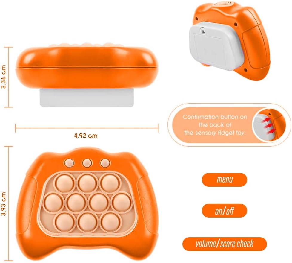 Fast Push Bubble Game, Quick Push Pop Game, Quick Push Toy with Lights, Pop Fidgets Game Toys, Fun Stress & Anxiety Relief Games Toys (Orange)