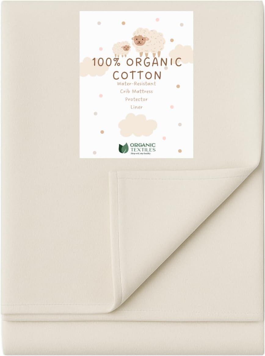 Organic Cotton Crib Mattress Protector - Water Resistant Flat Sheet Liner Pad, Skin Friendly, Chemical-Free Pure Cotton [GOTS-Certified] for Playard (38"x26") - Made in USA