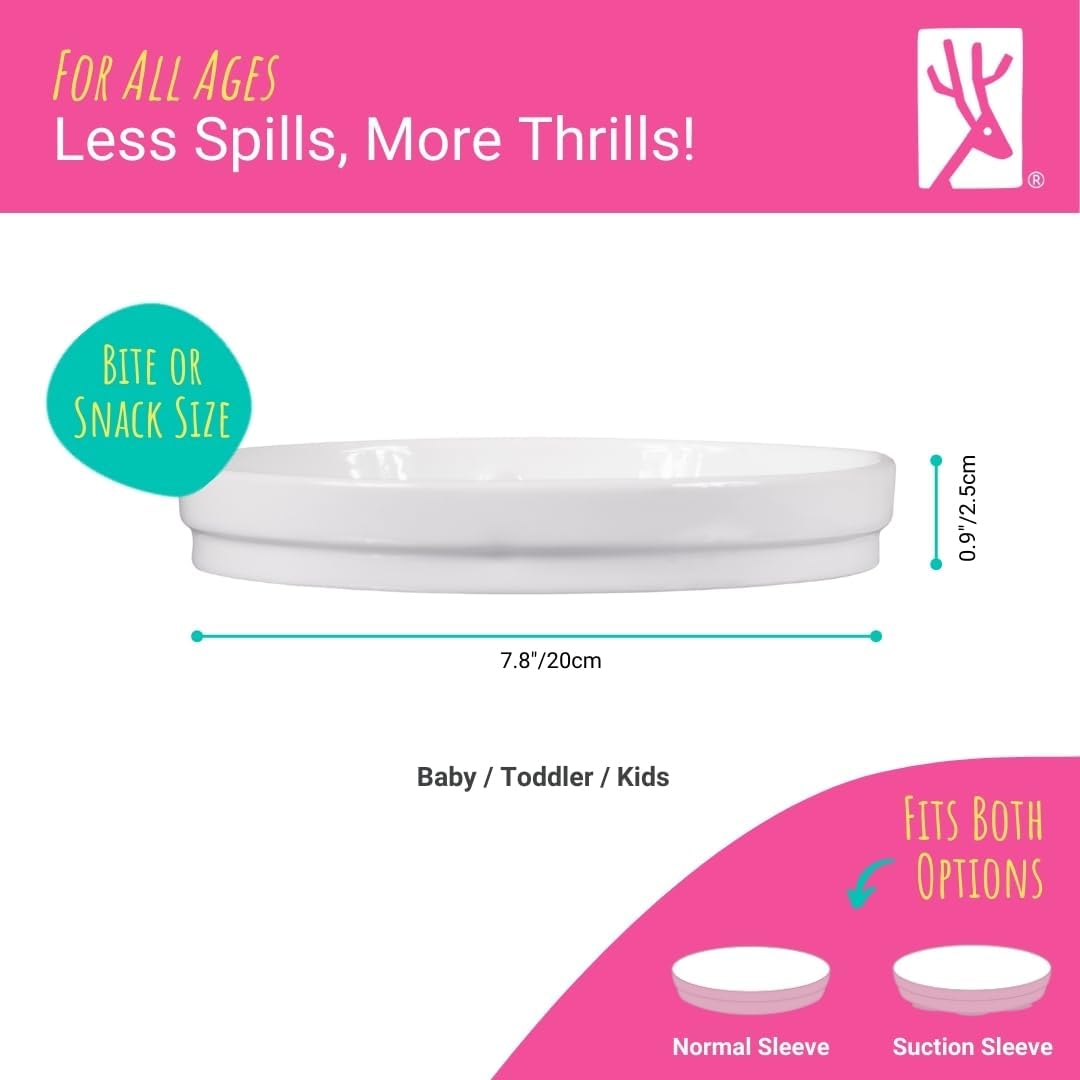 Elk and Friends Kids 7.8” Porcelain White Plates | Divided Plates | Suitable for Kids/Toddlers | Microwave & Dishwasher Safe | Non Slip | Snack Dishes | 2 Pack