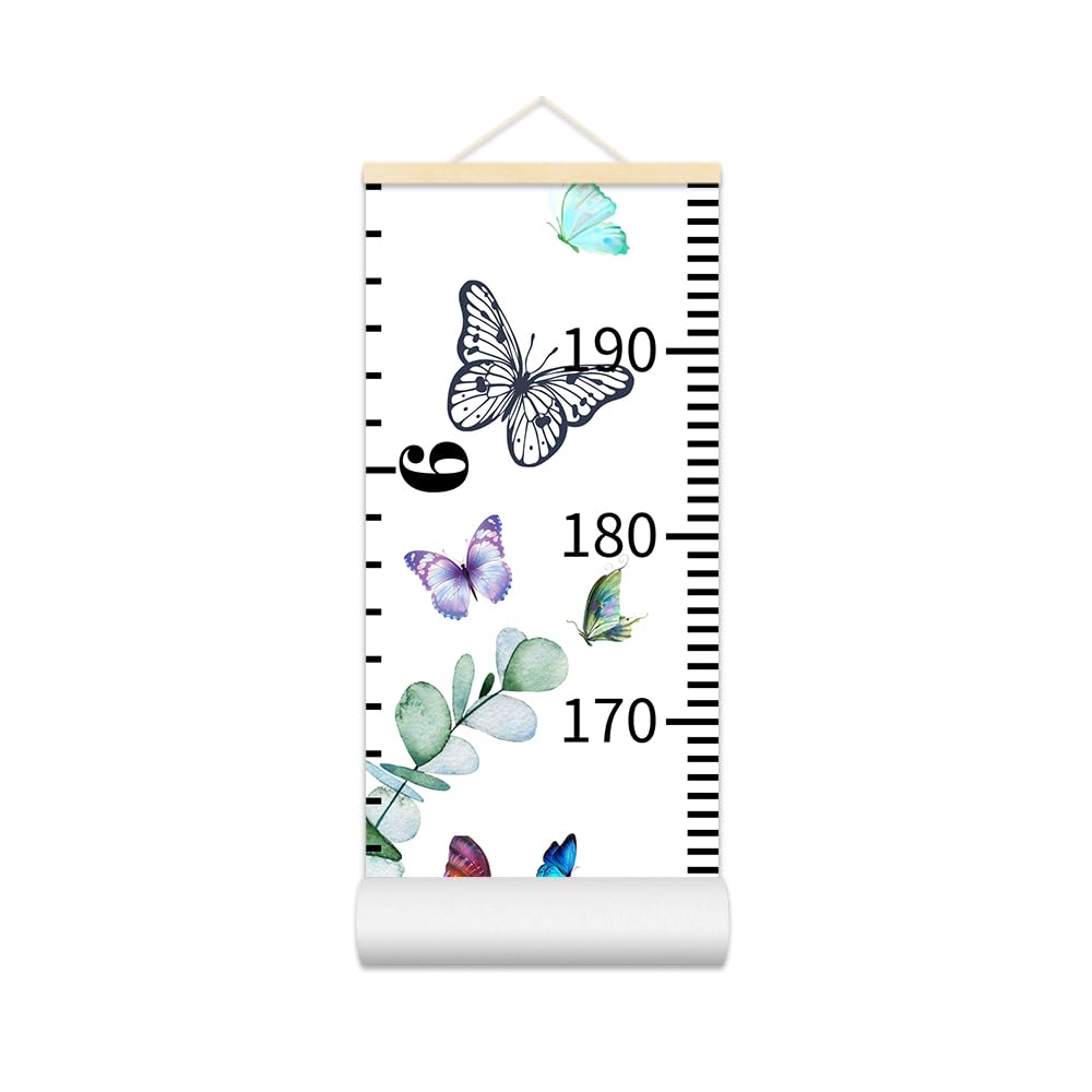 Baby Growth Chart for Wall - Height Chart for Kids Nursery Decor Wall Hanging Measurement Ruler Toddler Room Decor Play Room Essentials Birthday Christmas Gifts for Boys Girls 79"X7.9" (Butterfly)