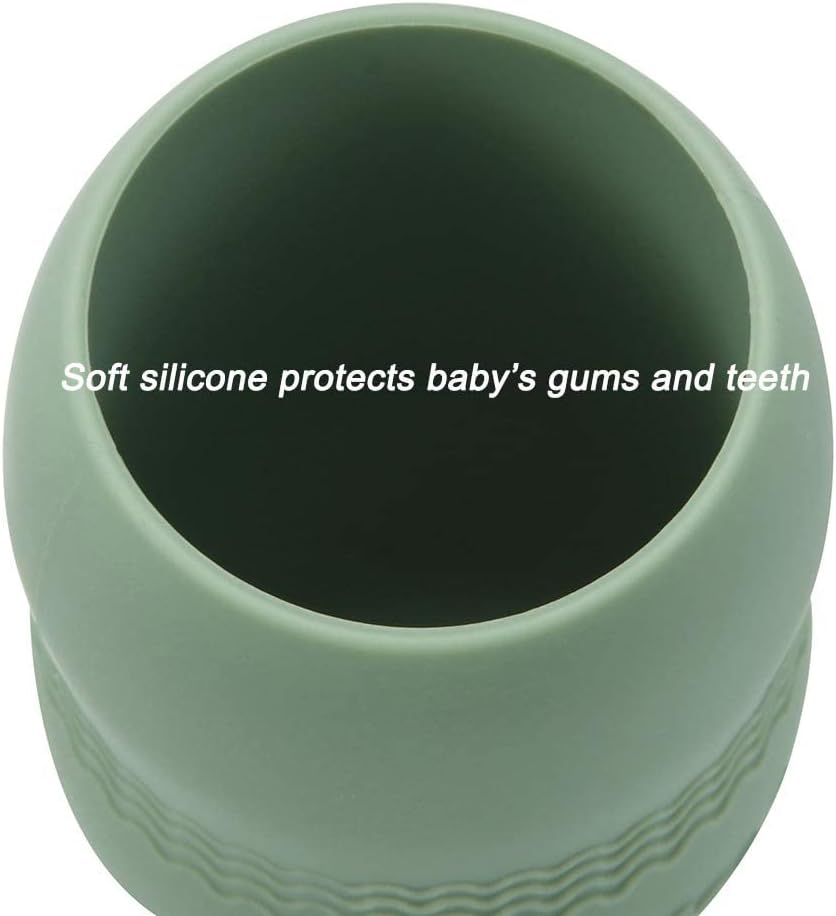 PandaEar 3 Pack 100% Tiny Silicone Drinking Training Cup for Baby and Toddler, Tiny Open Cups for Infants (Blue/Green/Tan)