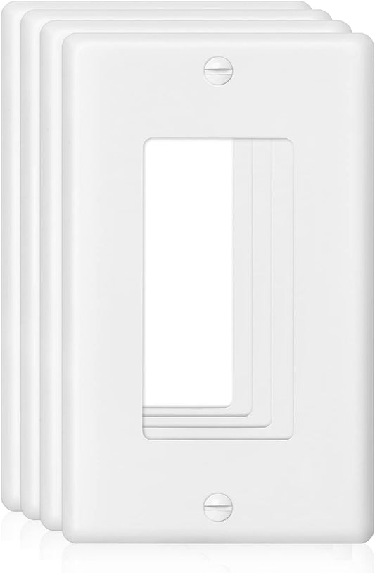 Decorator Wall Plate 1-Gang Light Switch Plate Outlet Cover,Unbreakable Polycarbonate Thermoplastic, White (4-Pack, Single Decorator-White)