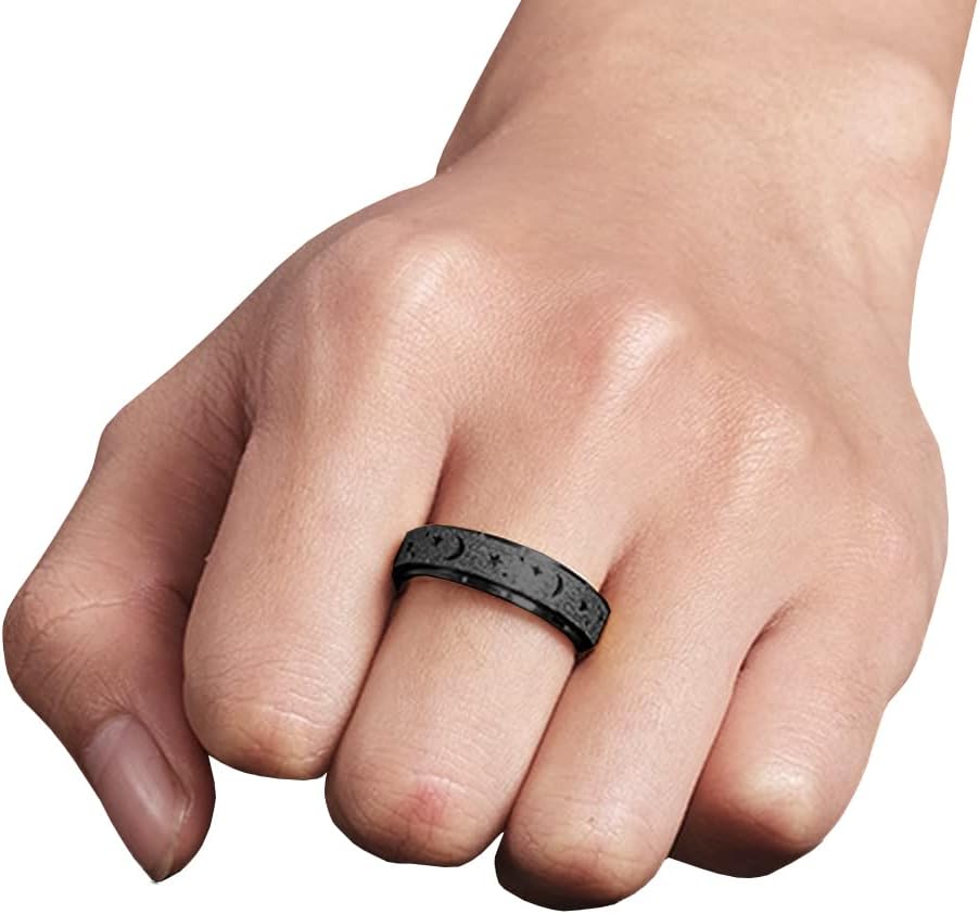 Anxiety Ring for Women Spinner Ring Fidget Toys Adults Fidget Ring Spinner Rings Stainless Steel Fidget Rings for Men Anxiety Fidget Ring Men Moon Star Black 8