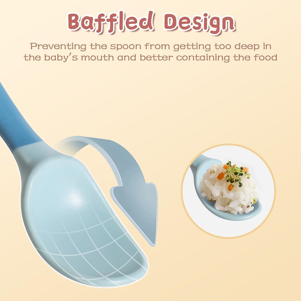 Baby Utensils Spoons and Forks Set Bendable Self-Feeding Silverware for Toddler Children with Travel Case Gum Friendly Food Grade (Yellow+Green, 2 Set)