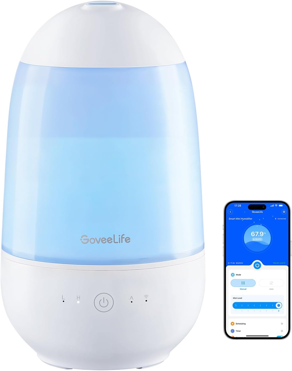 GoveeLife Humidifiers for Bedroom, Smart Cool Mist Air Humidifier for Baby, Nursery, Plants, Easy to Clean & Top Fill Ultrasonic Humidifier with APP & Voice Control, Essential Oil Diffuser, Nightlight