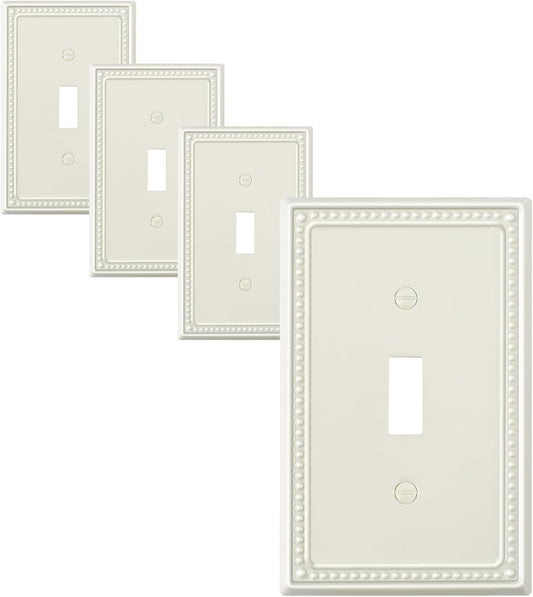 4-Pack Single Toggle Light Switch Cover Plate, Pearls Decorative Switch Plate Covers, Light Almond 1 Gang Metal Wall Plate, Corrosion Resistant
