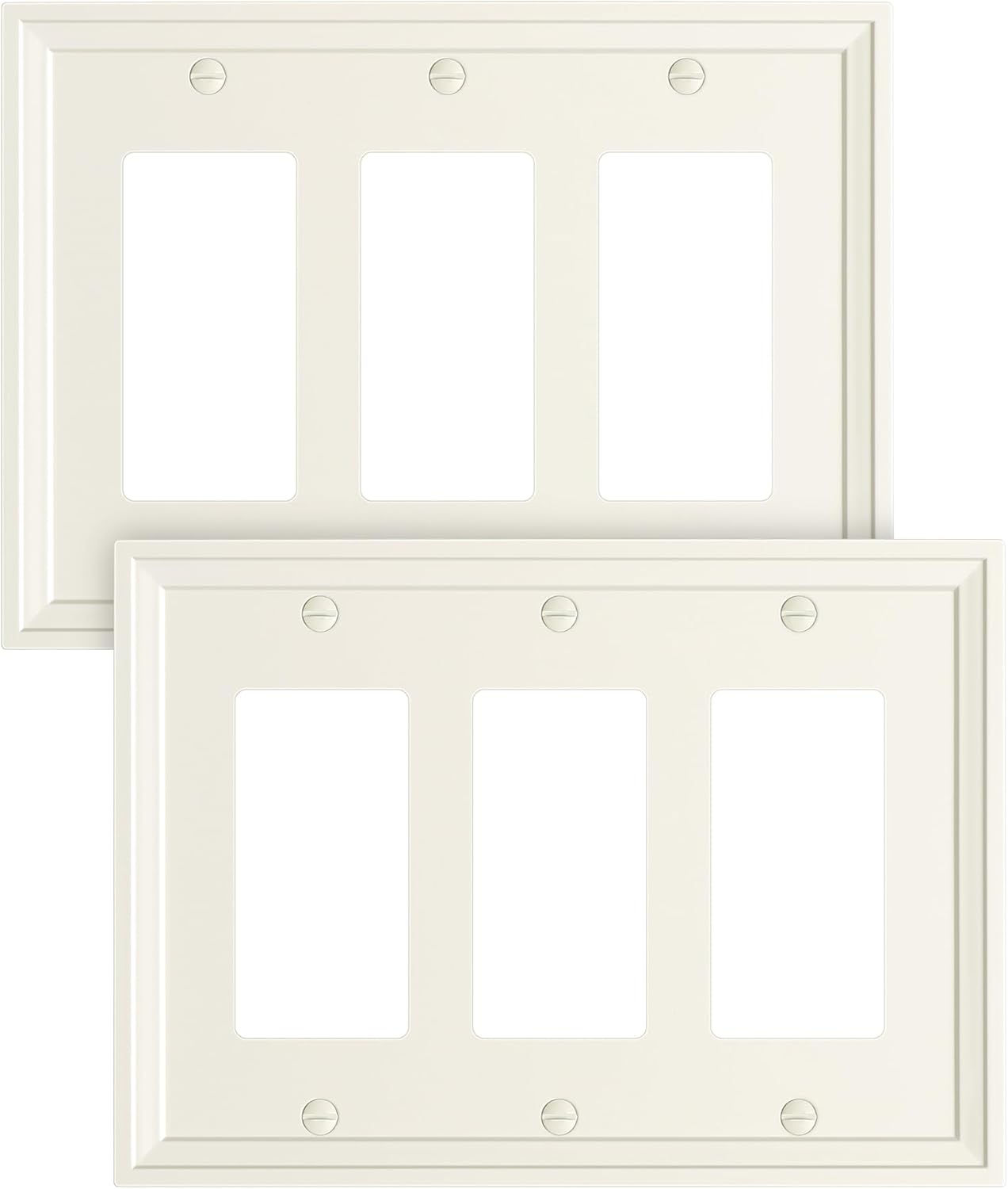 2-Pack Triple Decorator Outlet Cover Plate, Light Almond Modern Decorative Switch Plates and Outlet Covers, Natural Bamboo Fiber Wall Plates for Electrical Outlets