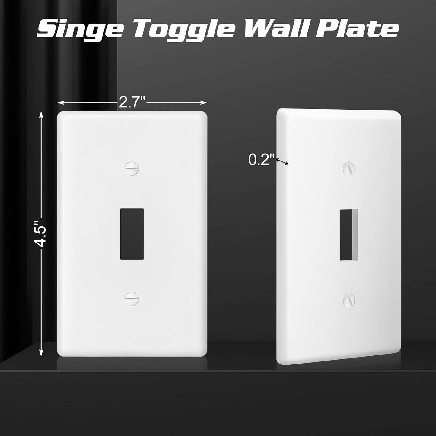 Decorator Wall Plate Toggle Light Switch Plate Outlet Cover,Unbreakable Polycarbonate Thermoplastic, White (10-Pack, Single Toggle-White)