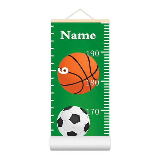Personalized Growth Chart for Kids, Baby Height Chart with Custom Name, 77"x7.9" Canvas and Beige Wood Height Measuring Rulers for Boys Girls Removable Wall Ruler Hanging for Nursery Decor - Sports