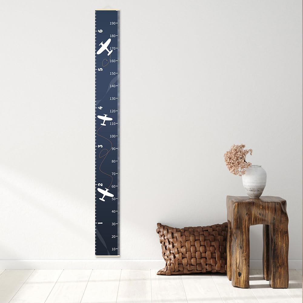 Growth Chart for Kids Height Measurement Ruler for Child Growing Blue Plane Wall Tracker Measuring Stick Maker Toddler Bedroom Nursery Room Decor