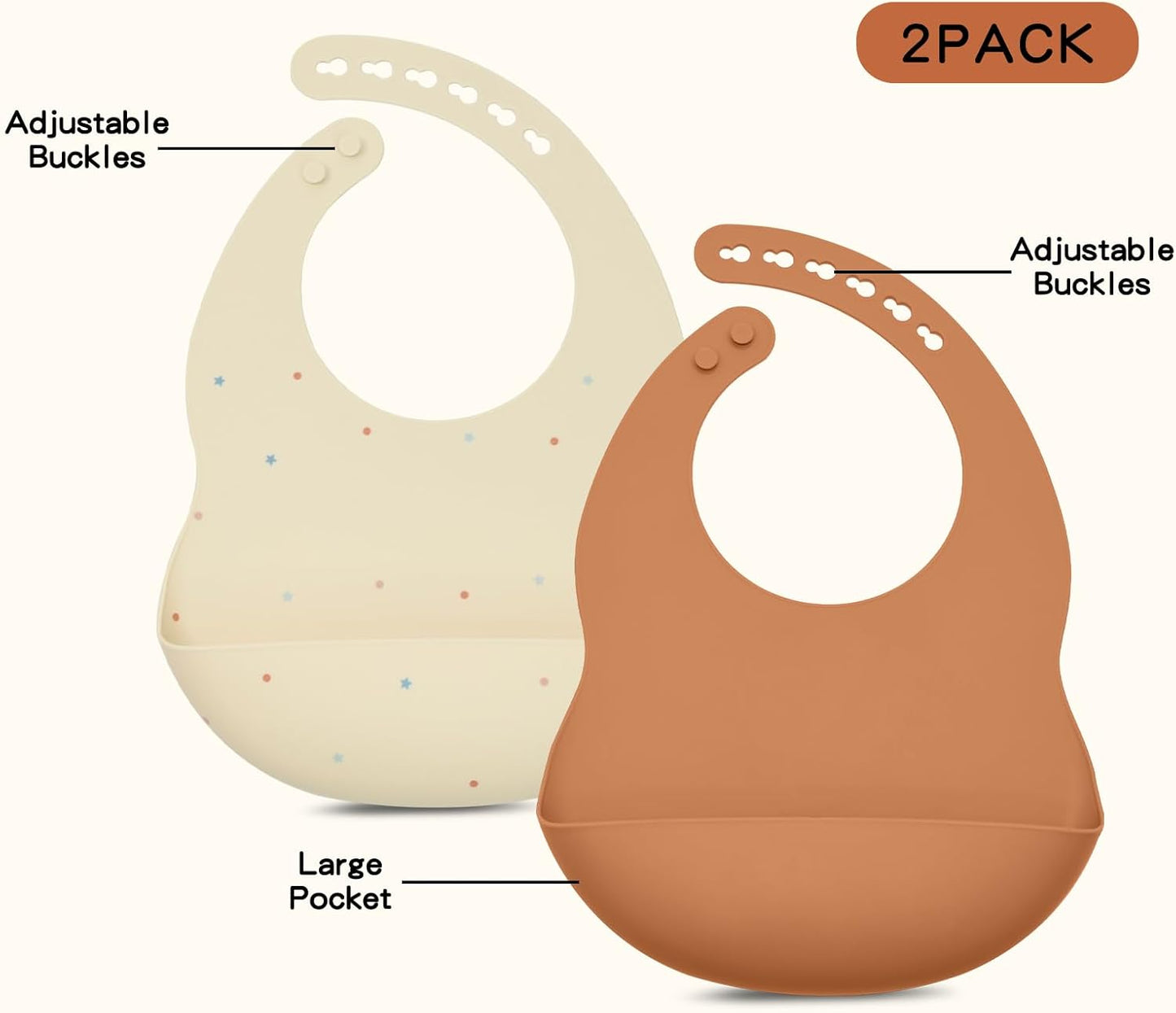 Silicone Baby Feeding Set, Baby Led Weaning Supplies, Baby Spoons Suction Divided Plate Bib Cup, First Stage Solid Food Eating Utensils - 6+ Months(Orange-Beige)