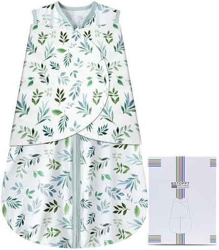 Newborn Sleep Sack Baby Swaddle,Swaddle me 0-3 Month,3-Way Adjustable Wearable Blanket,100% Rayon Cotton Swaddling Sleeping Bag，TOG 0.5 (Leaf, 0-3 Months)