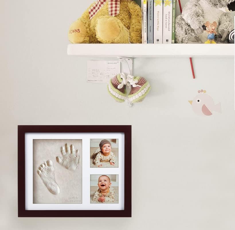 Co Little Baby Handprint & Footprint Kit (Date & Name Stamp) Clay Hand Print Picture Frame for Newborn - Best New Mom Gift - Foot Impression Photo Keepsake for Girl & Boy - White Feet Imprint Mold