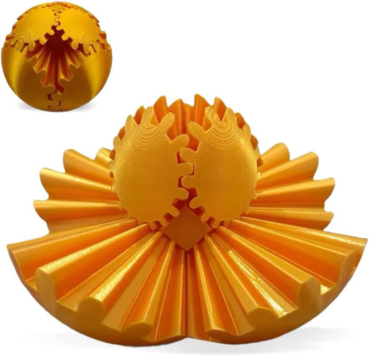 3D Printed Gear Ball Cube Ball Decompression Toy Gear Sphere Stress Ball, Gear Toys Fidget Ball, Relief Desk Decoration for Christmas Toy Gear Toy for Stress and Anxiety Relaxing (Gold)