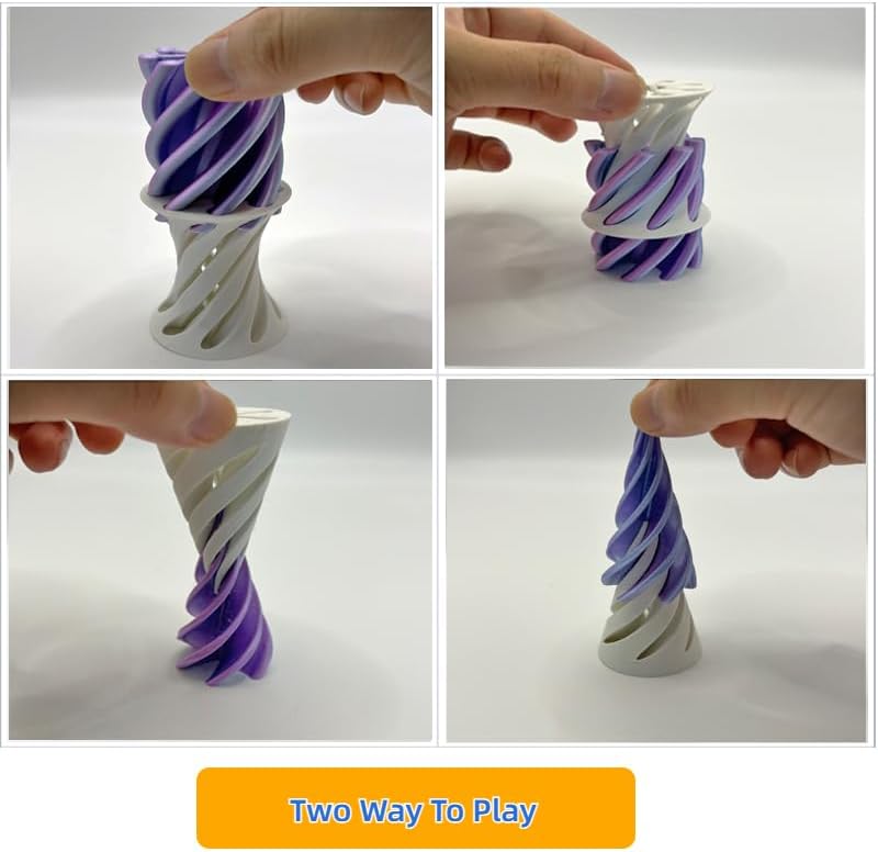 Impossible Pyramid Passthrough Sculpture - 2Pcs 3D Printed Spiral Cone Fidget Toy, Stress and Anxiety Relief Toy, Pass Through Pyramid Fidget Toy for Adult Children (Purple)