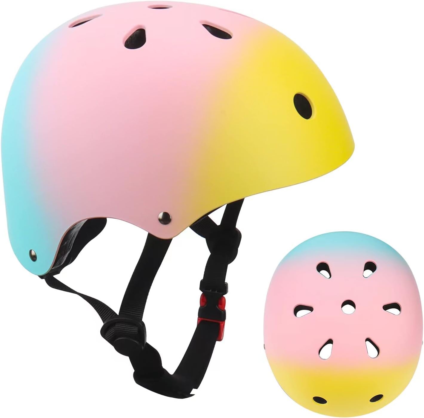 Color Gradient Adjustable Kids Bike Helmet Toddler Helmets for 3-5-8-14 Years Kids Girls Boys Youth Bicycle Helmet for Scooter Balance Bike Roller Skating Skateboard