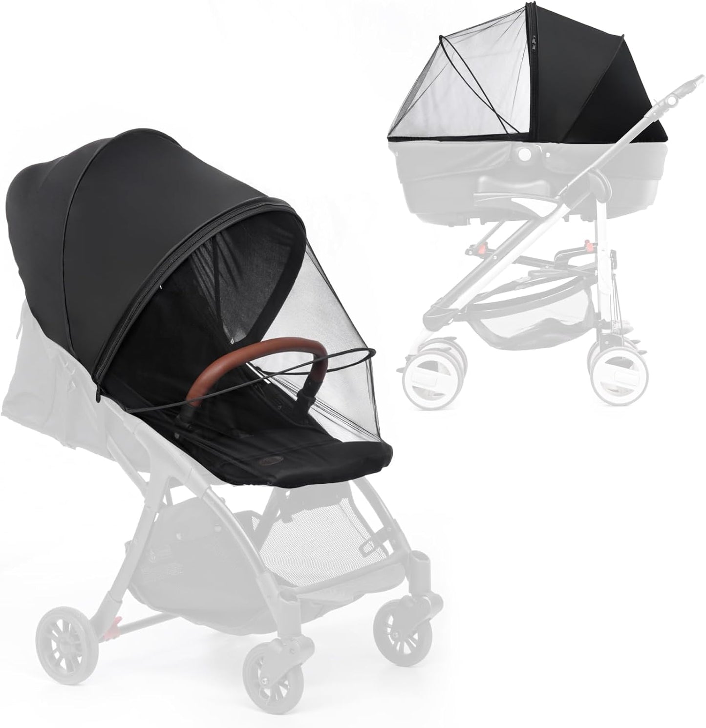 2-in-1 Stroller Sun Shade and Mosquito Net Cover - Universal Breathable Baby Cover With Two-Way Zipper for Extender