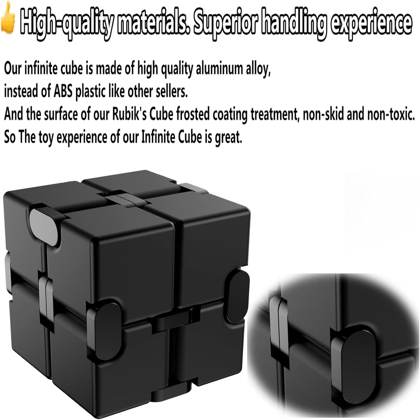 Infinity Cube Metal Fidget Cube Anxiety Stress Relief Toys for Men Aluminum Alloy Material (Black)