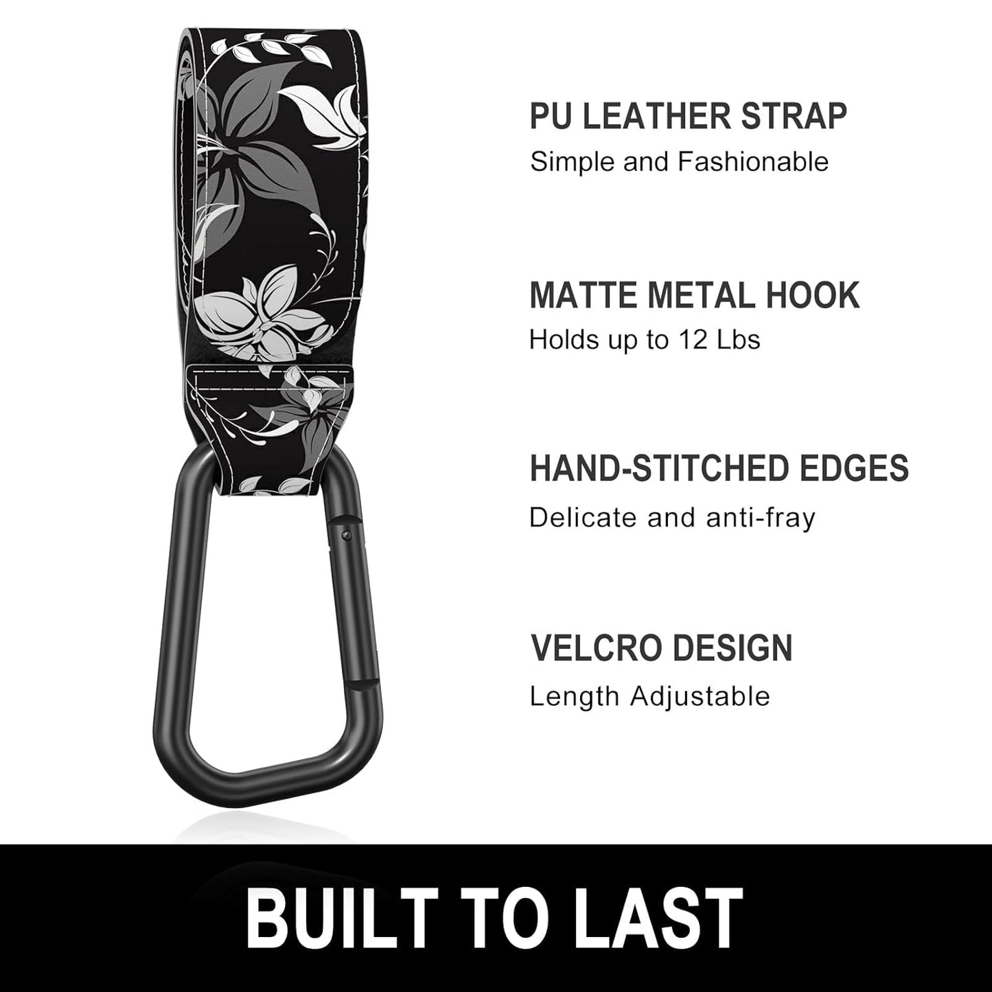Baby Stroller Hooks for Hanging Bags, Universal Stroller Clips Accessories, Mommy Hook for Diaper Bag, Shopping Cart, Purse, Backpack - 2 Pack, Black Flower
