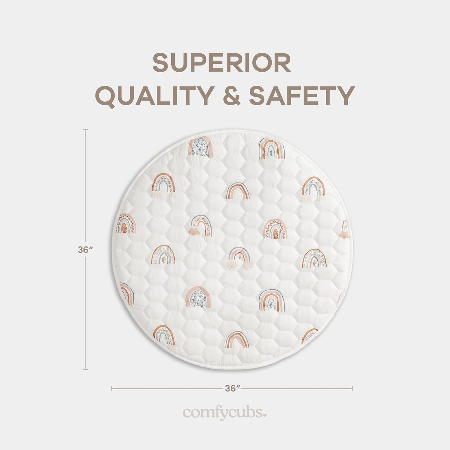 Comfy Cubs Round Kids Play Mat -Small 36 inches Soft Quilted Baby Floor Mat with Non-Slip Bottom - Plush Design for Toddlers' Playtime and Relaxation - Comfortable and Durable - Rainbow